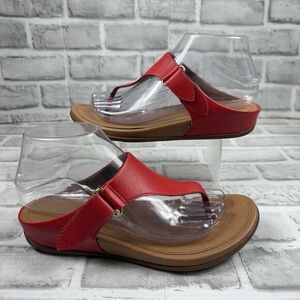 FitFlop Women's Size 7 The Skinny Red Leather Toe Post Thong Comfort Sandals
